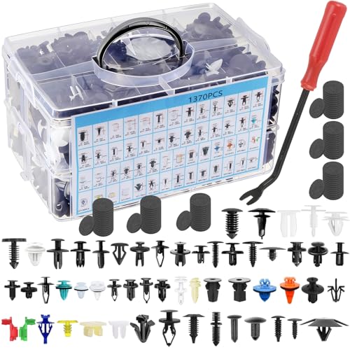 1501Pcs Car Retainer Clips & Plastic Fasteners Kit - 54 Sizes Auto Push Pin Rivets Set with Removal Tool, 10 Cable Ties, Sponge Cushions. 3-Layer Storage Box for Toyota Ford Honda (1501Pcs) - style: 1501pcs
