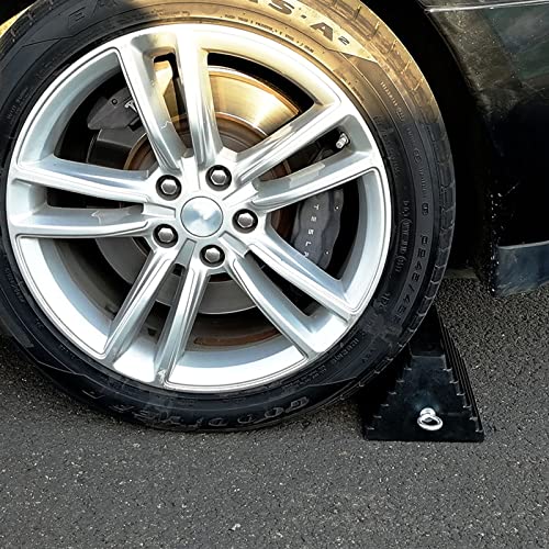 ROBLOCK 2 Pack Wheel Chocks Rubber Heavy Duty Black with Eyebolt, 9" Length x 7.1" Width x 5.5" Height, for Cars, RVs, Trucks, Trailers, and Vehicles, Anti-Slip Design Tire Chock for All Weather Use - color: 2 Pc Large with Eyebolt