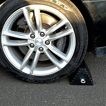 ROBLOCK 2 Pack Wheel Chocks Rubber Heavy Duty Black with Eyebolt, 9" Length x 7.1" Width x 5.5" Height, for Cars, RVs, Trucks, Trailers, and Vehicles, Anti-Slip Design Tire Chock for All Weather Use - color: 2 Pc Large with Eyebolt