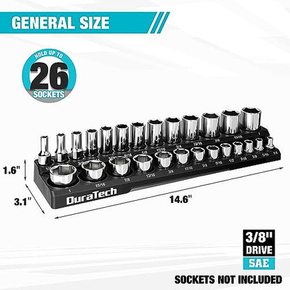 DURATECH Magnetic Socket Organizer, 3/8" SAE Socket Tray Holds 26 Pieces Standard & Deep Size Sockets, Magnetic Sockets Holder(Socket Not Included) - size: 3/8" DR, SAE