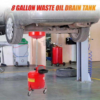 Garvee 8 Gallon Portable Waste Oil Drain Tank, Oil Lift Drain Pan Air Operated Drainer, Fluid Fuel Drainage Adjustable Funnel Height with Wheels | Air Operated Drainer, Fluid Fuel Drainage, Adjustable Funnel Height, Moved Flexibly with Wheels, Red - color