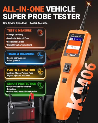KZYEE KM06 Automotive Power Circuit Probe Tester 8-35V, All-in-One Electrical Diagnostic Tool with Component Activation, Short Circuit Finder, Wire Tracer & Trailer Light Tester for Cars, Trucks & RVs - color: Amber Orange