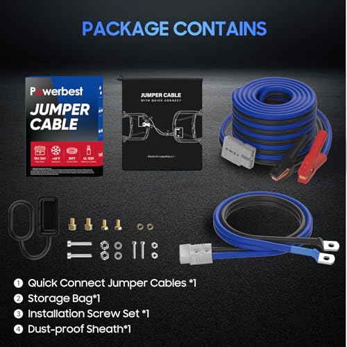 Heavy Duty Jumper Cables - 2/0 Gauge 30 Feet 1600Amp Automotive Booster Jumper Cables with 350A Battery Quick Connect and Permanent Installation kit for Car, SUV and Trucks Battery - (SB350 Gray) - size: 00 Gauge 30FT（SB350）