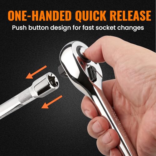 6-Piece Ratchet and Socket Extension Set, 90T 1/4", 3/8", 1/2" Drive Ratchet Wrench Set, Quick-Release Reversible with Cr-Mo Head for Automotive & Home Repair - size: Combo Kit(1/4" & 3/8" & 1/2")