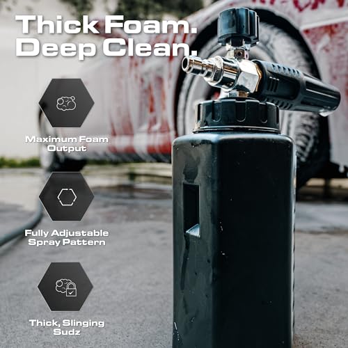 Blackline Foam Cannon PRO for Pressure Washers (Wide Mouth), Durable Car Wash Foam Gun, Easy to Use & Adjust, Creates Thick Foam, 1L Bottle & Snow Foam Lance w/ 1/4" Quick Connect - style: Foam Cannon Pro
