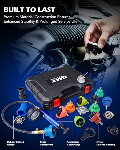 Orion Motor Tech Coolant Pressure Tester Kit, 19pc Radiator Pressure Tester Kit with 15 Radiator Adapters & Wrench, Cooling System Pressure Tester Kit with Vacuum Pump & Probe Thermometer