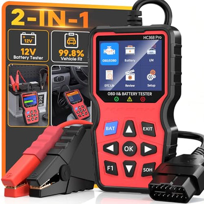 Easy to Use 2-in-1 OBD2 Scanner with Battery Tester: 1S Read & Clear Check Engine Codes + Test Battery in Mins - DIY Car Diagnostic Tool with Cold Cranking Amps for Pre-Trip Safety on 1996+ Vehicles