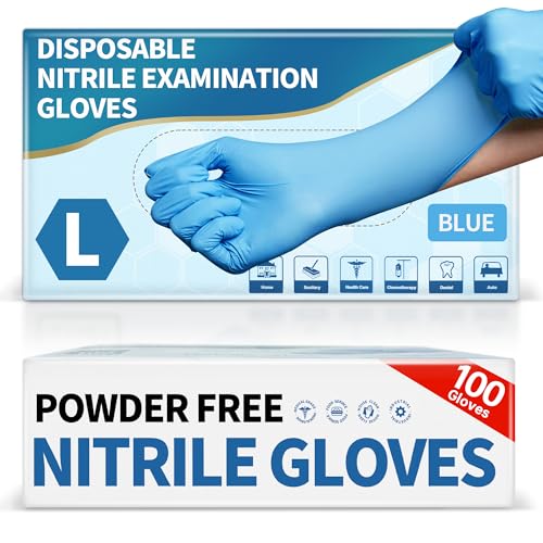 Medguy Medical Blue Nitrile Disposable Exam Gloves, 4 Mil 100 Pcs Powder-Free Latex-Free Food-Safe for Lab Cooking Cleaning - color: Large (Blue)