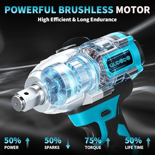 2000 Nm Cordless Impact Wrench, 2 x 6.0 Ah Battery Impact Gun, 3/4 High Torque Brushless wiht 1/2 Adapter Connector of Applications, Suitable for Trucks,Rvs,Cars and Heavy-Duty Construction