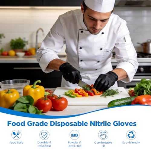 5 Mil 1000Pcs Food Grade Disposable Nitrile Gloves Small | Latex Free, Powder Free, Textured, Touchscreen, for Cooking, Nail Salon, Beauty, Tattoo, Pet Care, Cleaning - color: Black (1000 Pcs), size: Small