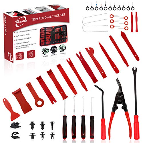 Trim Removal Tool, 200PCS Trim Tool Auto Removal Kit, Plastic Panel Fastener Removal Tool, Trim Removal Kit for Car/Trim/Panel/Door/Audio/Auto Clip Pliers/Terminal Removal Tool Kit (Red) - color: Red-200PCS