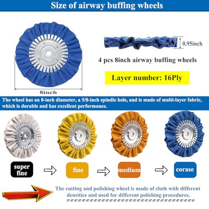 11Pcs 8" Buffing Wheel Polishing Kit for 4.5" Angle Grinder, Aluminum Metal Polishing Wheel Pad with Polishing Compound, 5/8" Arbor Hole for Stainless Steel Brass Copper Mirror Finish - size: 8 inch - 9pcs