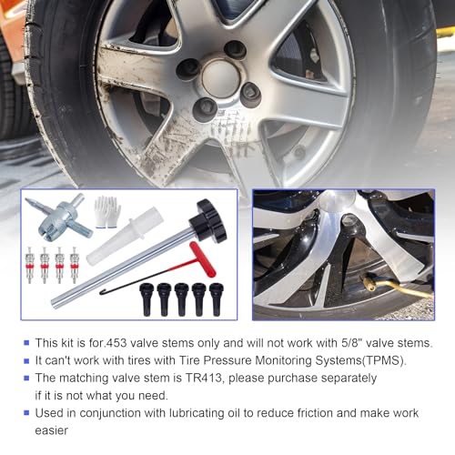 Quick Change Tire Valve Tool Kit,Tire Valve Stem Core Quickly Replacement Tool Kit,Perfect Tool for Replacing Leaky Valves in Cars,ATVs,Trucks,Motorcycles, etc.with 5 TR413 Valve,4-Way Valve Tool - size: Set A