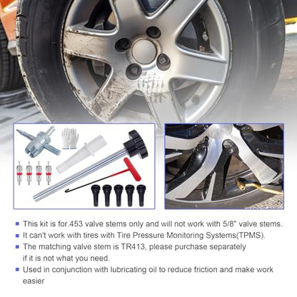 Quick Change Tire Valve Tool Kit,Tire Valve Stem Core Quickly Replacement Tool Kit,Perfect Tool for Replacing Leaky Valves in Cars,ATVs,Trucks,Motorcycles, etc.with 5 TR413 Valve,4-Way Valve Tool - size: Set A