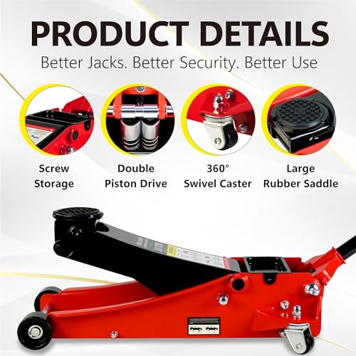 3T Low Profile Floor Jack, 6600 lb, Dual Pump, 3.3"-19.7", Red | Heavy-duty steel, dual-pump quick lift, ultra low profile, 3.3"-19.7" range, safety overload protection. - size: 3T Dual Pump 3.3"-19.7"(Red)