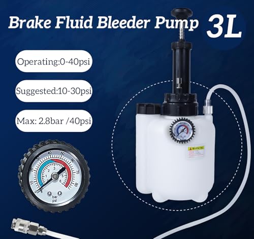 3L Manual Brake Bleeder Kit with 1L Bleeder Bottle & 5 Master Cylinder Adapters, Universal One-Person Operation Brake Fluid Vacuum Pump for Most Vehicles (Includes 43mm Adapter) - size: 5 Adapters
