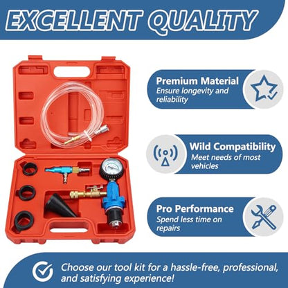Cooling System Vacuum Purge Radiator Coolant Refill Tool Kit with Universal Adapters Coolant Vacuum Refill Kit