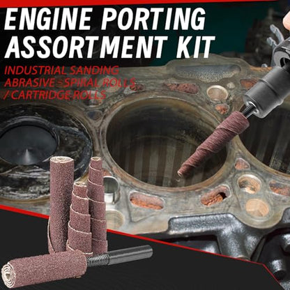 SI FANG 68Pcs Spiral and Cartridge Rolls Port and Polish Kit Assorted Grit, Mini Sanding Cone Engine Porting Assortment Kit with 1/4 inch Shank, Abrasive Head Porting Tools for Polishing, Rust Removal