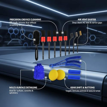 15-Piece Car Detailing Brush Set for Interior Vents, Dashboard Crevices & Console Gaps - Durable PP Plastic Cleaning Tool Kit - size: 12.4 x 6.3 x 1.77 in