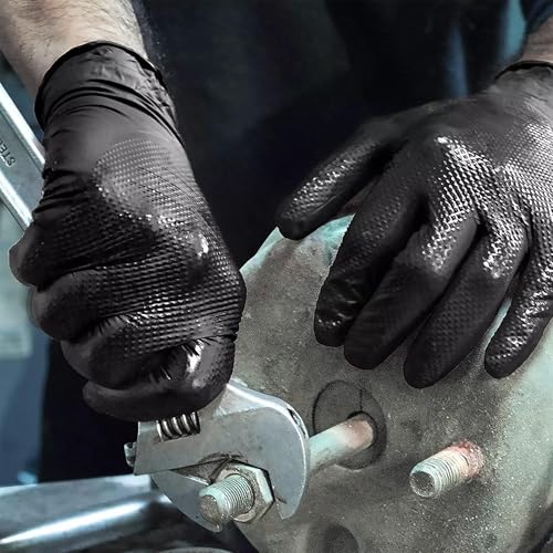 Heavy Duty Black Industrial Nitrile Gloves with Raised Diamond Texture, Latex Free 8mil, Latex Free - size: XX-Large