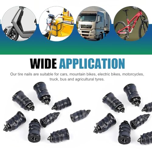 60 Pcs Heavy Duty Tire Repair Rubber Nails, Spiral Screw-in Emergency Puncture Repair Plugs, Tubeless Tire Repair Kit for Car, Truck, Motorcycle, ATV, SUV, Tractor, Trailer(Black)