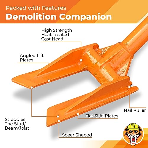 48” Demolition Pry Bar & Crowbar – Round Handle Wrecking Bar for Ceiling & Wall Demo – Heavy Duty Nail Puller Tool for Contractors, Firefighters & Home Renovations - size: 48" Round