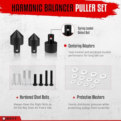 WETT Harmonic Balancer Puller Set, 47Pcs Power Steering Wheel Pulley Puller Installer Tool, Automotive Flange Type Gear and Crank Puller Set, Harmonic Balancers, Crankshaft Pulleys, Gears