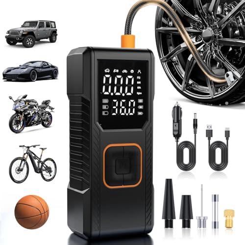 Tire Inflator Portable Air Compressor, 150PSI Cordless/12V DC Air Pump for Car Tires with Pressure Gauge, Auto Shut-Off, Faster Tire Inflator Bike Pump for Car, Motorcycle, Bicycle, Ball - size: Large Capacity