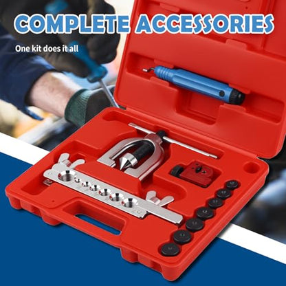 2026 Upgraded Brake Line Flaring Tool Kit,Professional Double & Single Brake Flare Tool Kit with 7 Adapters & Cutter/De-Burrer,Portable Brakes Line Repair Kits for Most Vehicles