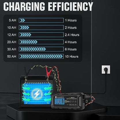 ECO-WORTHY 12V 5A Automatic Smart Battery Charger and Maintainer LCD Display for Lead Acid and Lithium (LiFePO4) Battery