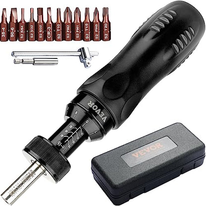 VEVOR 1/4" Drive Screwdriver Torque Wrench with Scale, 10-70 in/lbs Torque Range, 1 in-lbs Torque Increment Torque Screwdriver with Bits & Case - size: Pro 10-70 in-lb
