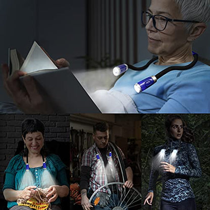 LEDBOLIK Neck Reading Light Blue, 660mAh Rechargeable Book Light for Reading in Bed – 6 Brightness, Bendable Arms, Hands Free for Knitting, Crocheting - color: 660mAh Blue