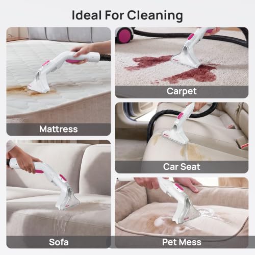 WECLEAN C4 Portable Carpet Cleaner Machine, Stand Up Upholstery Cleaner with 18KPa Powerful Suction, 800W Spot Cleaner for Pet Stains, Carpet, Rug, Couch and Car Interior, Dual Tank System, Pink - color: Pink