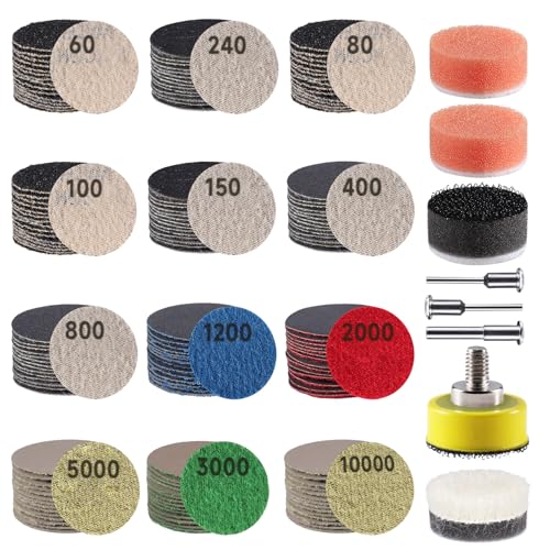 188 PCS 1 Inch Wet Dry Sanding Discs 60-10000 Grit Hook and Loop Sandpaper | Rotary Tool Accessories with 1/8" 1/4" Shank, Backing Pad, Polishing Pads, Foam Pads for Auto Metal Glass Resin Wood Jewelry - color: 1 Inch Sanding Discs with Polishing Pads