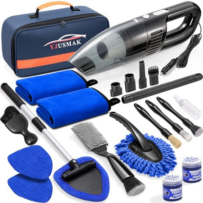 21PCS Car Detailing Kit Interior Cleaner - with Handheld Car Vacuum, Windshield Cleaning Tool, Detailing Brushes, Car Cleaning Supplies Kit for Women Men (Blue) - color: blue