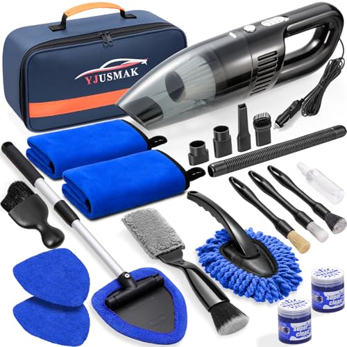 21PCS Car Detailing Kit Interior Cleaner - with Handheld Car Vacuum, Windshield Cleaning Tool, Detailing Brushes, Car Cleaning Supplies Kit for Women Men (Blue) - color: blue