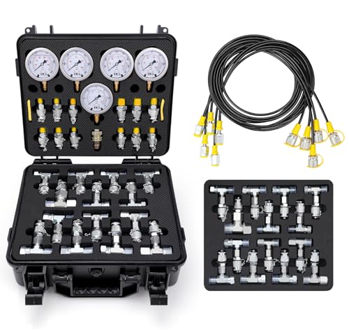 Hydraulic Pressure Test Kit, 600bar /10000psi / 60Mpa 5 Gauges 13 Test Couplings 14 Tee Connectors 5 Test Hoses, Hydraulic Test Gauge kit for Excavator Construction Machinery (5 Gauges) - size: 5 Gauges 13 Test Couplings