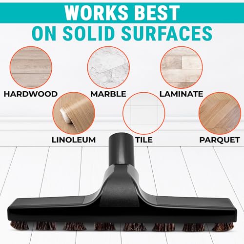 Universal Vacuum Attachments, Horsehair Brush, 1.25" Fit, 360 Swivel | Vacuum Brush Attachment, Soft Bristles, 3 Hose Adapters 1.25" to 1.37", Swivel Head; for Wood, Tile, and Smooth Surfaces
