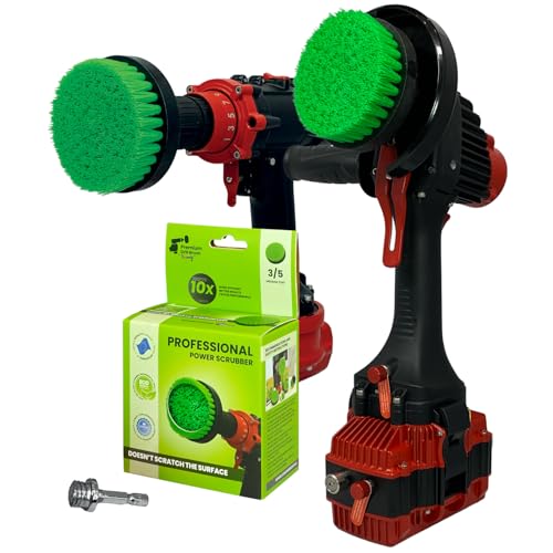 Premium Drill Brush Professional– 2in1 for Drill & Angle Grinder Medium-Stiff 4 in Green | Scratch-Free Kitchen Cleaning Brush for Ovens, Hobs, Worktops, Floor Tiles, Cupboard Doors, Cookware - color: Green