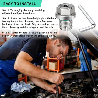 M14.1x1.5 Oversize Piggyback Oil Drain Plug, Stainless Steel Self-Tapping Oil Pan Thread Repair Kit with O-Ring and L-Wrench, Suitable for Most Vehicles
