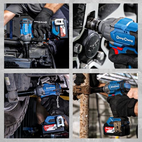 Dong Cheng 20V Brushless Impact Wrench, Max Torque 503 ft-lbs (682 N.m), 1/2 inch with 3 Mode Speed, 2400 RPM Cordless Impact Gun, Includes 4.0Ah Battery, Charger, 5 Impact Sockets and Kit Bag - style: One Battery