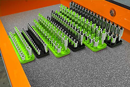 Olsa Tools SAE (Green) & Metric (Black) Socket Storage Trays - 6 Piece Set | 1/4-Inch, 3/8-Inch, 1/2-Inch Drive - Professional Quality Tool Organizer - Professional Grade - Part: 1055