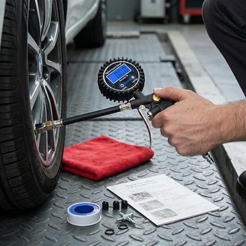 Digital Tire Pressure Gauge with Inflator | 3-250 PSI, Air Chuck & Compressor Accessories, Heavy Duty, Quick Connect Coupler, 0.1 Display Resolution