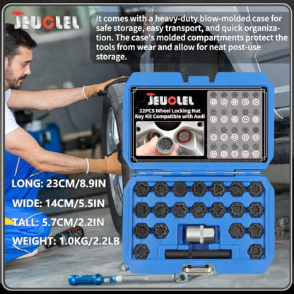 22PCS Wheel Locking Nut Key Kit Compatible with Audi 2002-2012 | Wheel Lock Nut Socket Adapter Set, Anti-Theft Lug Removal Tool, Anti-Theft Screw Remover, Repair Tool, Tyre Fitting, garage - size: 22pcs Socket Set