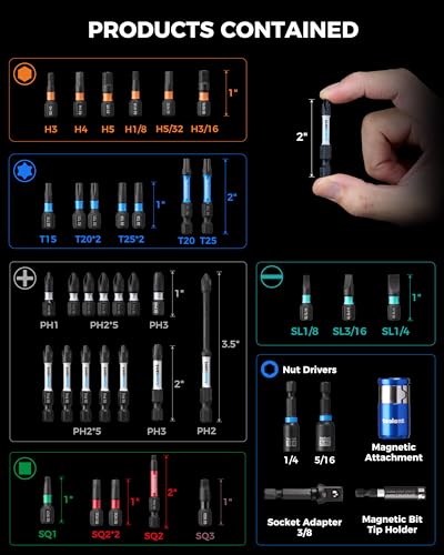 toolant Complete impact driver Bit Set, 40-Piece S2 Steel Impact Bits Set with Magnetic Holder & Storage Case – Hex, Torx, Phillips, Slotted, Square – for Home DIY, Appliance Repair, Beginner-Friendly - size: 40-Piece