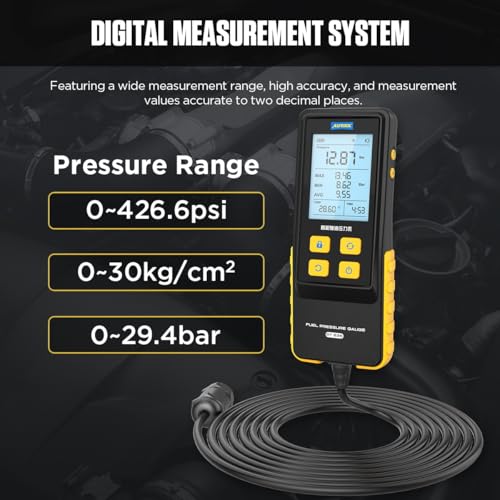 Digital Fuel Pressure Gauge Kit, 0-426.6 PSI Automotive Fuel Pressure Tester with 2.8" Backlit Screen, Temperature Display, 20+ Adapters, Multi-Unit Switching