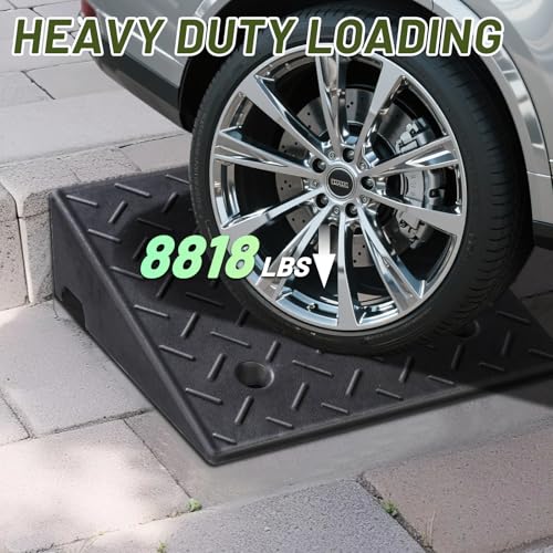 2 Pack Rubber Curb Ramps for Driveway, 6" Height, Heavy Duty 4 Ton (8818 lbs) Capacity, for Lawn Mower, Wheelchair, Motorcycle, Car, Loading Dock & Threshold - size: 6" Rise
