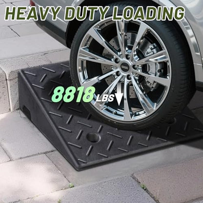2 Pack Rubber Curb Ramps for Driveway, 6" Height, Heavy Duty 4 Ton (8818 lbs) Capacity, for Lawn Mower, Wheelchair, Motorcycle, Car, Loading Dock & Threshold - size: 6" Rise