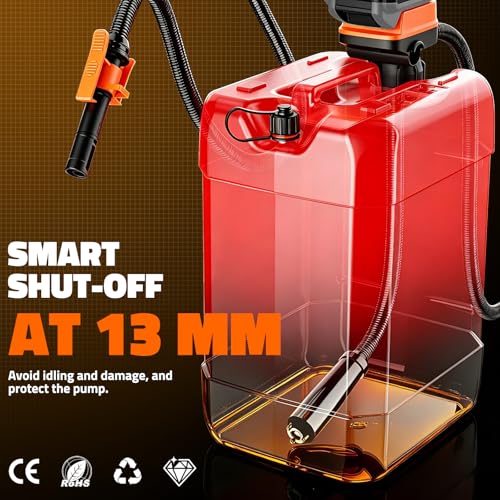Cordless Fuel Transfer Pump Compatible with Dewalt 20V ＆ Milwaukee 18V Batteries, 3.2 GPM Portable Gas Can Pump with Auto-Stop, 4.25FT Hose, 3 Adapters, Pump for Diesel, Gasoline (Bare Tool)