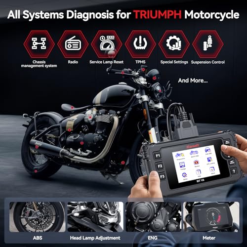 iCarsoft MT V6 for Triumph Motorcycle Full System Diagnostic Scan Tool Motorbike, Car 2-in-1 OBD2 Scanner Code Reader Up to 53 Services and 55 Bidirectional Tests Battery Test Lifetime Free Update